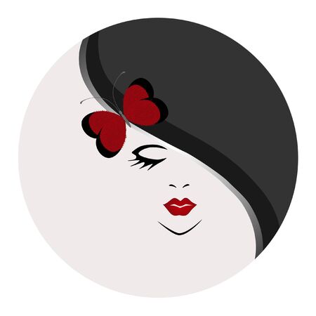 Face of a girl in a circle, on a white background.のイラスト素材