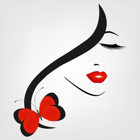 Face of a girl with a butterfly, element for design.のイラスト素材