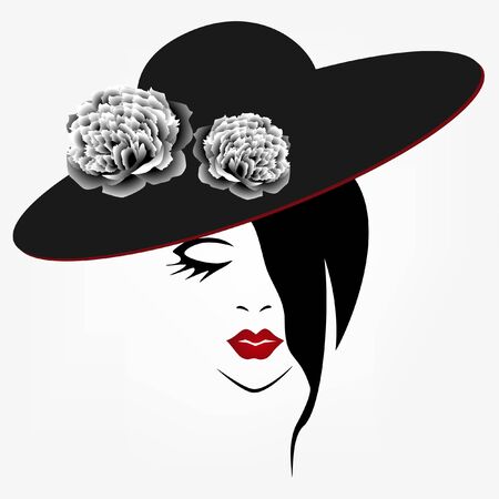 Girl in hat with flowers, element for design.のイラスト素材
