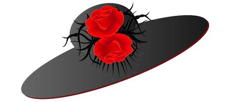 Black hat with red roses on a white background.のイラスト素材
