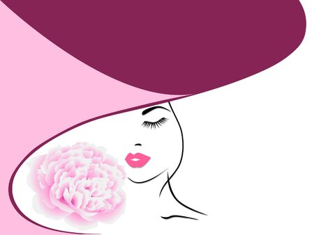 Portrait of a girl in a hat with a pink pion.のイラスト素材