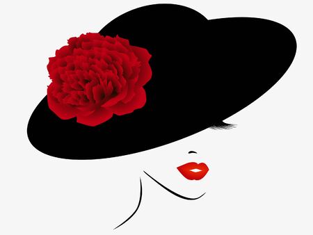 Portrait of a girl in a hat with a red pion.のイラスト素材