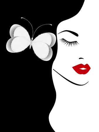 Portrait of a girl with a butterfly in her hair.のイラスト素材