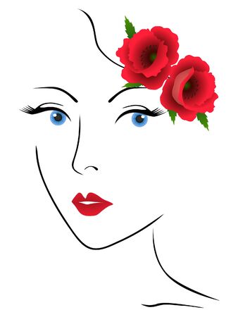 Portrait of a girl with poppies on a white background.のイラスト素材