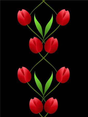 Vertical seamless pattern with red tulips on a black background.のイラスト素材