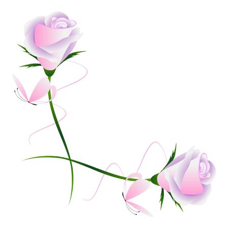 Corner ornament with pink roses and butterflies, element for design.のイラスト素材