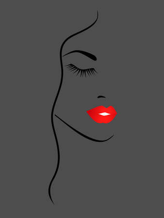 Beauty fashion woman portrait with red lips on gray background.のイラスト素材