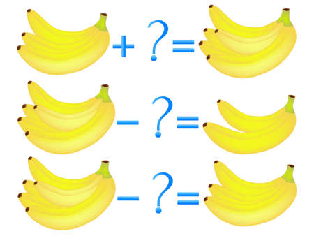 Action relationship of addition and subtraction, examples with bananas. Educational games for children.のイラスト素材
