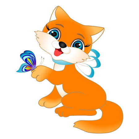 Kitten with a butterfly.のイラスト素材