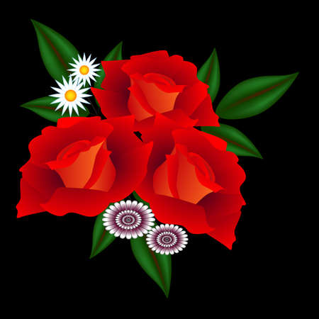 A bouquet of flowers on a black background.のイラスト素材