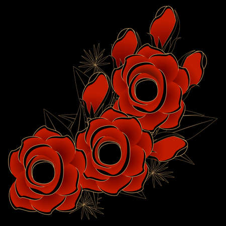 The bouquet of red roses on a black background.のイラスト素材