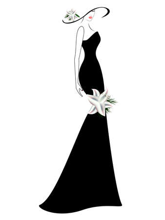 A woman in a dress and hat with a lily.のイラスト素材