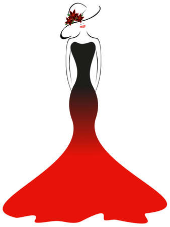 A woman in a hat with flowers and dress.のイラスト素材