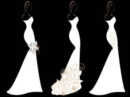 Set of silhouettes of women in wedding dresses.のイラスト素材