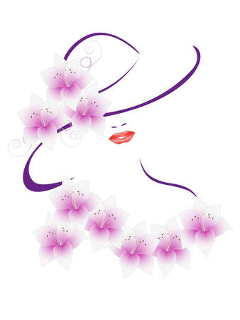 Portrait of a girl in a hat with a lily flowers.のイラスト素材