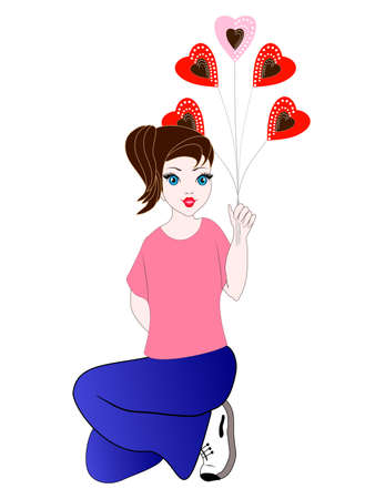 Girl holding a heart.のイラスト素材
