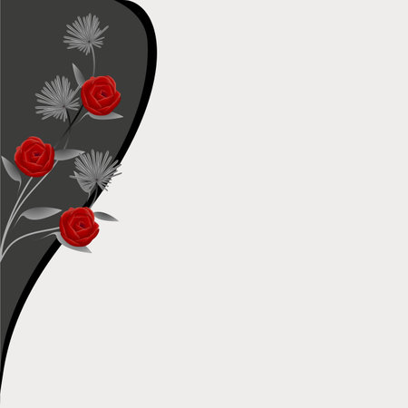 Gray background with red roses and leaves, design element.のイラスト素材