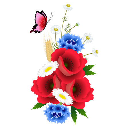 Bouquet of wild flowers on a white background.のイラスト素材
