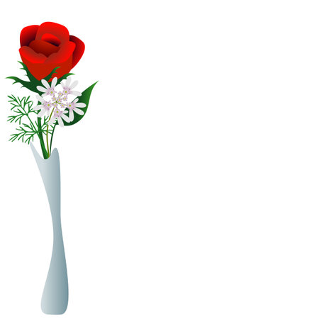 Floral background with red rose in vase and leaves.のイラスト素材