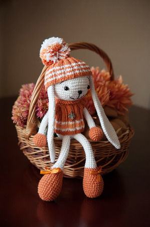 Gift basket with flowers and toysの写真素材