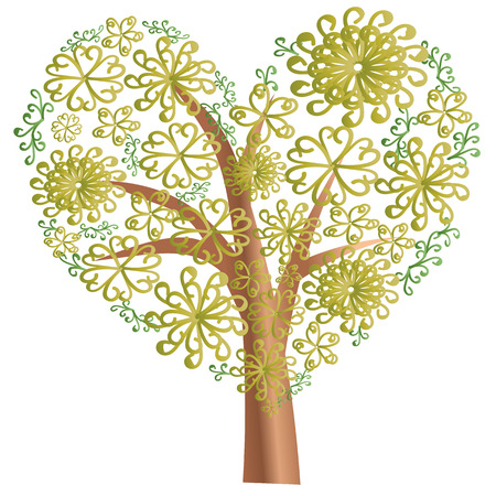 Gold blooming tree, floral background, floral ornament. Vector illustration.のイラスト素材