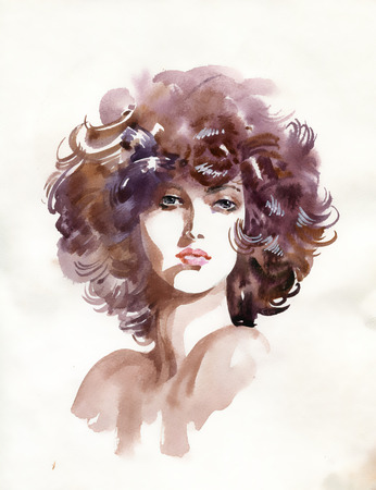 Woman face  Hand painted illustrationの写真素材