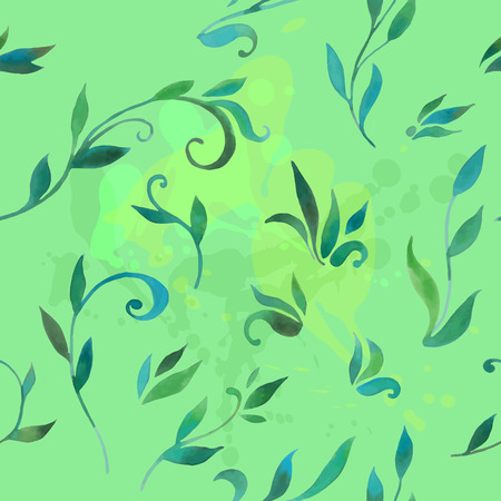 seamless pattern with leaves in watercolor and color smudgesのイラスト素材