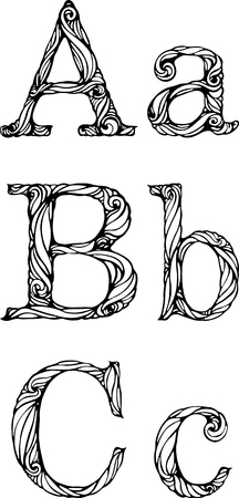 black and white letters A B C with curly patternのイラスト素材