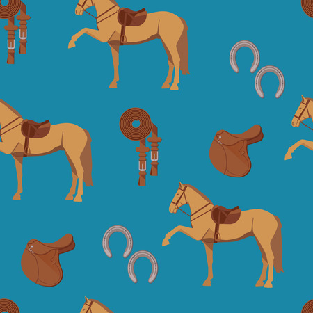 seamless pattern horse and gear in flat styleのイラスト素材