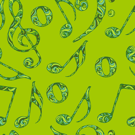 seamless pattern of musical symbols and green backgroundのイラスト素材