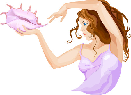 girl with pink seashell and curly hairのイラスト素材
