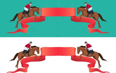 Network banner with jumping horse and jokey and place for textのイラスト素材