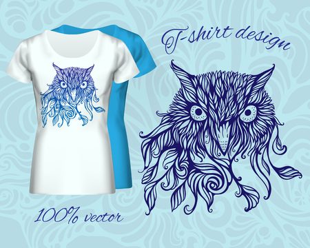 t-shirt design with  head of owl in graphical floral styleのイラスト素材