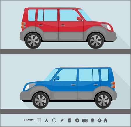 set of two isolated cars in flat styleのイラスト素材
