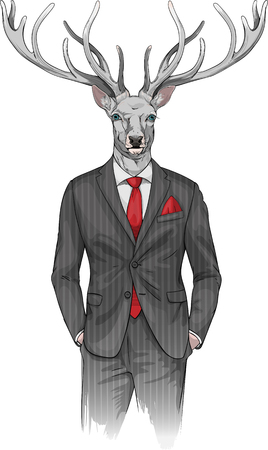 image of man with deer's head dressed in a suitのイラスト素材