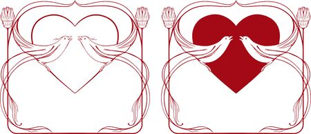 two romantic frames with birds in a heartのイラスト素材