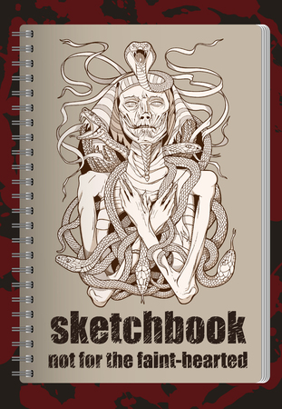sketchbook cover with image of pharaoh mummyのイラスト素材