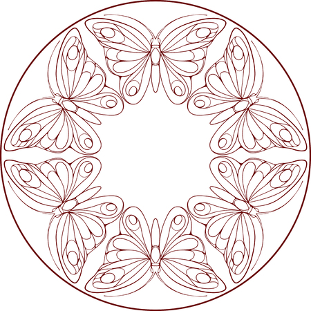 simple round ornament with butterflies in graphic styleのイラスト素材