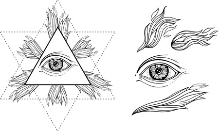 isolated images of eye, flames of fire, and occult starのイラスト素材