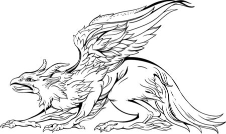 isolated image of griffin, close-up view, black and whiteのイラスト素材