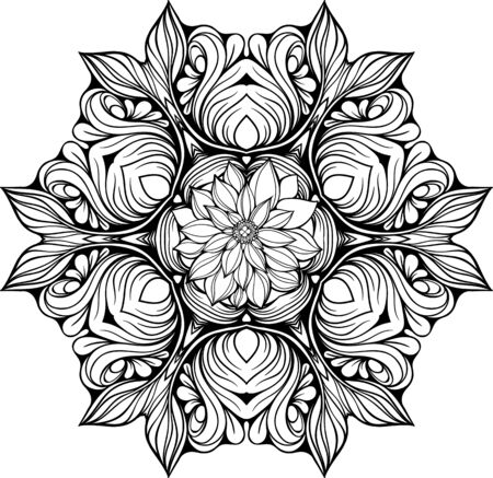 Mandala made of floral elements. Coloring page.のイラスト素材