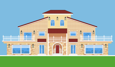 Image of tree-storey villa. Flat style.のイラスト素材