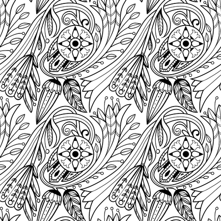 Floral pattern. Black and white.のイラスト素材