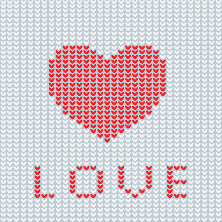 Knitting is love. Knitted heart symbol. Modern vector knitting pattern. Flat knitted heart for invitations, notes, messages, banners. Knitting design element for sites. Knitted heart.のイラスト素材