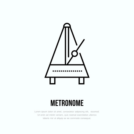 Modern vector line icon of metronome. Music instrument linear logo. Outline symbol for timer, rhythm. Pendulum motion design element for sites.のイラスト素材