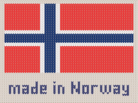 Norwegian flag knitted pattern, made in Norway. Modern vector ornament, wool knitted texture, banner of Norway. Flat knitted standard, design element for sites. Hand made flag.のイラスト素材