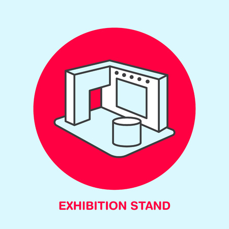 Exhibition banner stand vector line icon. Advertising sign.のイラスト素材