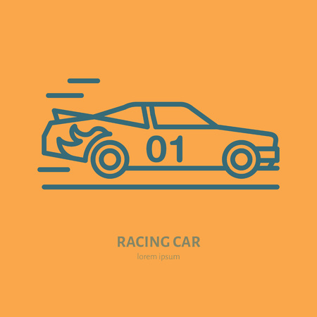 Racing sport car vector line icon. Speed automobile logo, driving lessons sign. Automo championship illustration.のイラスト素材