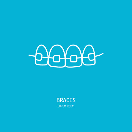 Dentist, orthodontics line icon of braces, teeth alignment. Dental care equipment sign, medical elements. Health care thin linear symbol for dentistry clinic.のイラスト素材