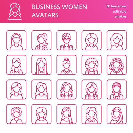People line icons, business woman avatars.のイラスト素材